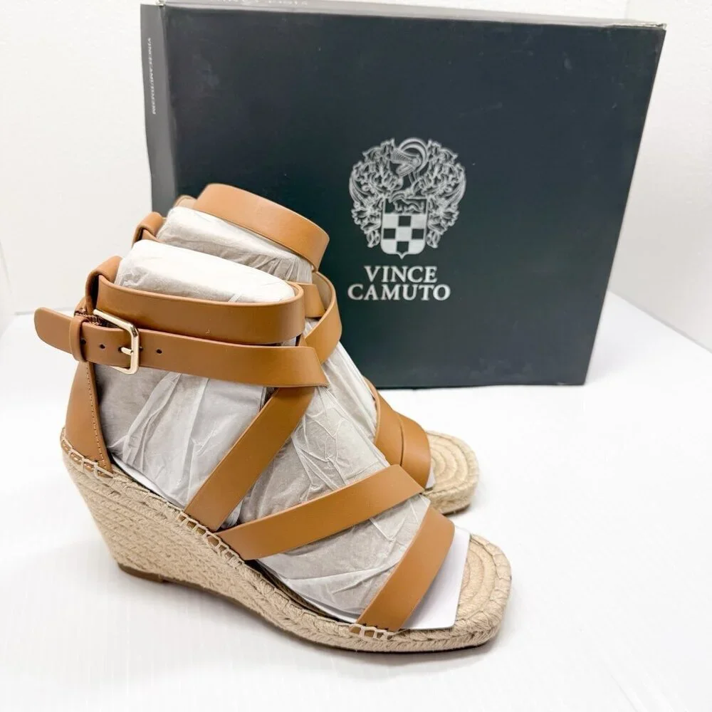 Vince Camuto Mesteria Espadrille Wedge Sandals Strappy Ankle 6M Summer Boho Chic